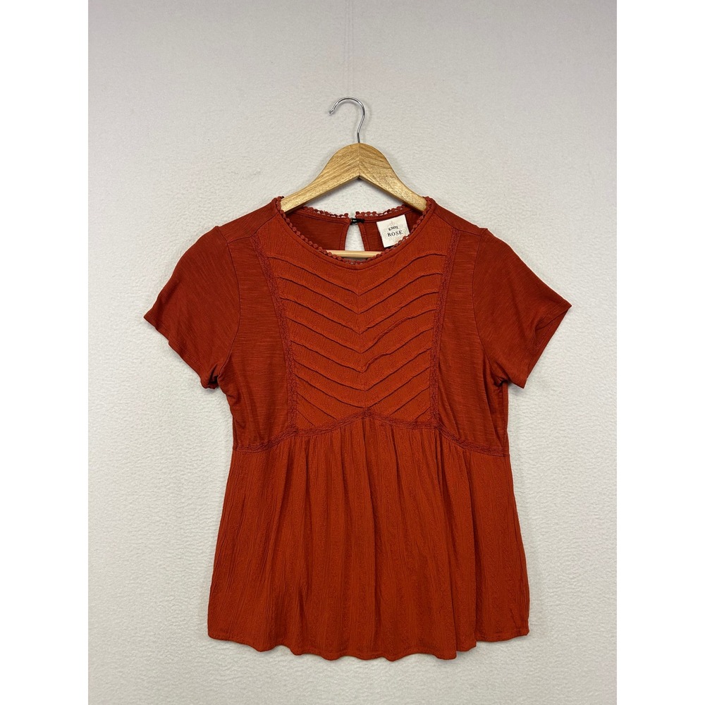 Boho Cottagecore Knox Rose Womens Small Rust Orange Pintuck Peplum Blouse